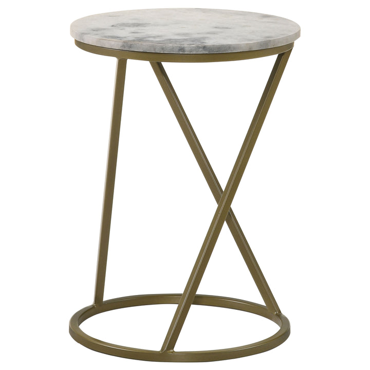 Malthe Round Accent Table with Marble Top White and Antique Gold