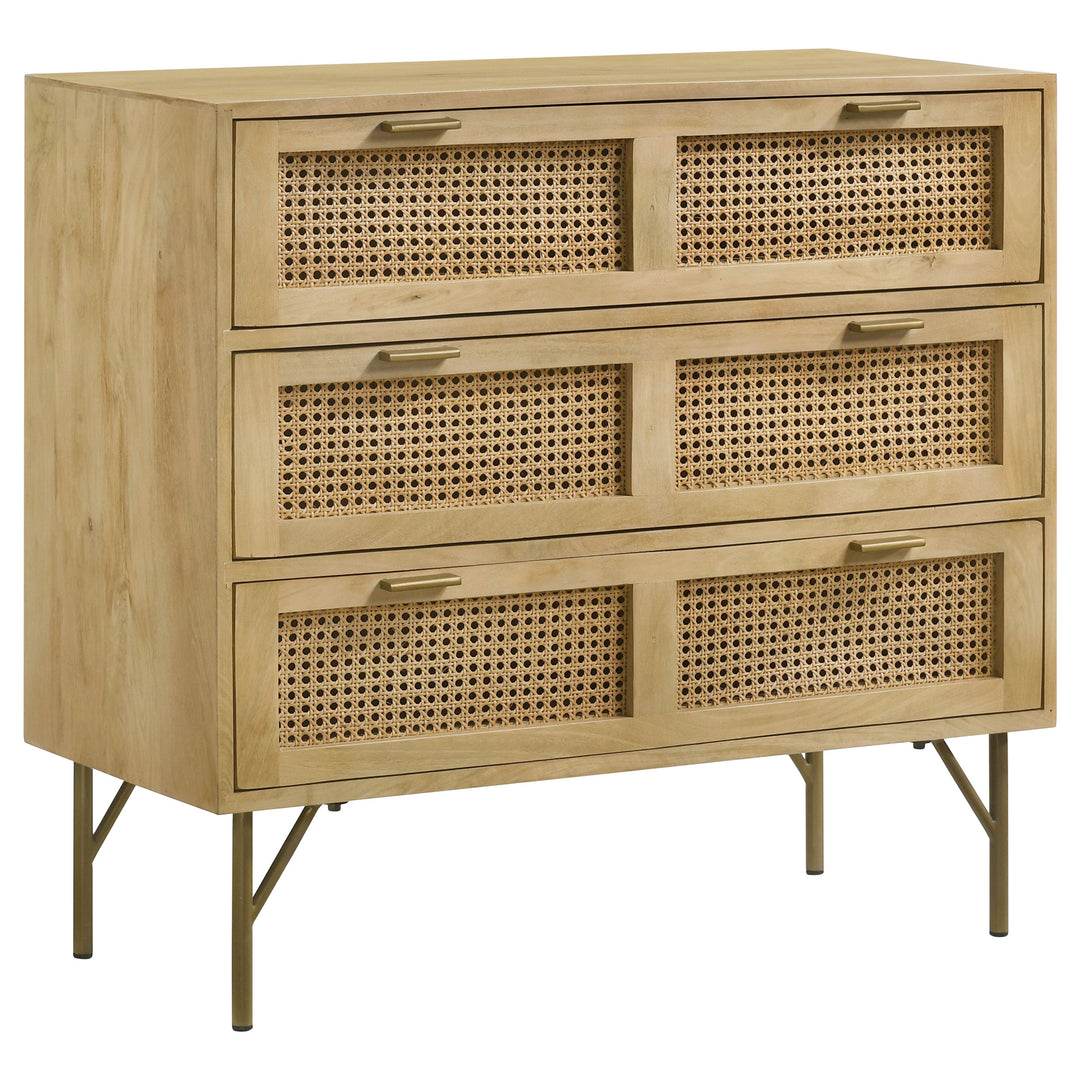 Zamora 3-drawer Accent Cabinet Natural and Antique Brass