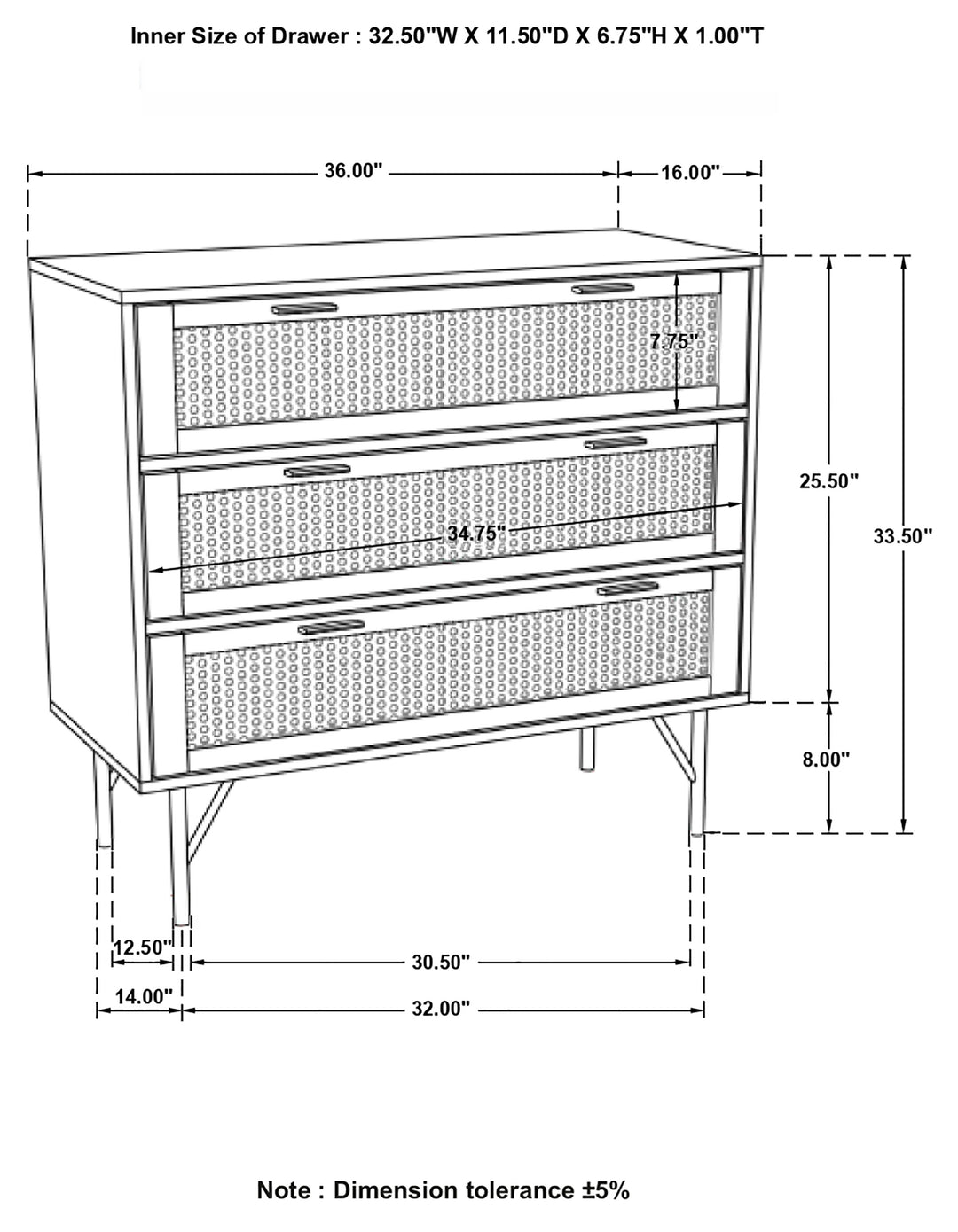 Zamora 3-drawer Accent Cabinet Natural and Antique Brass