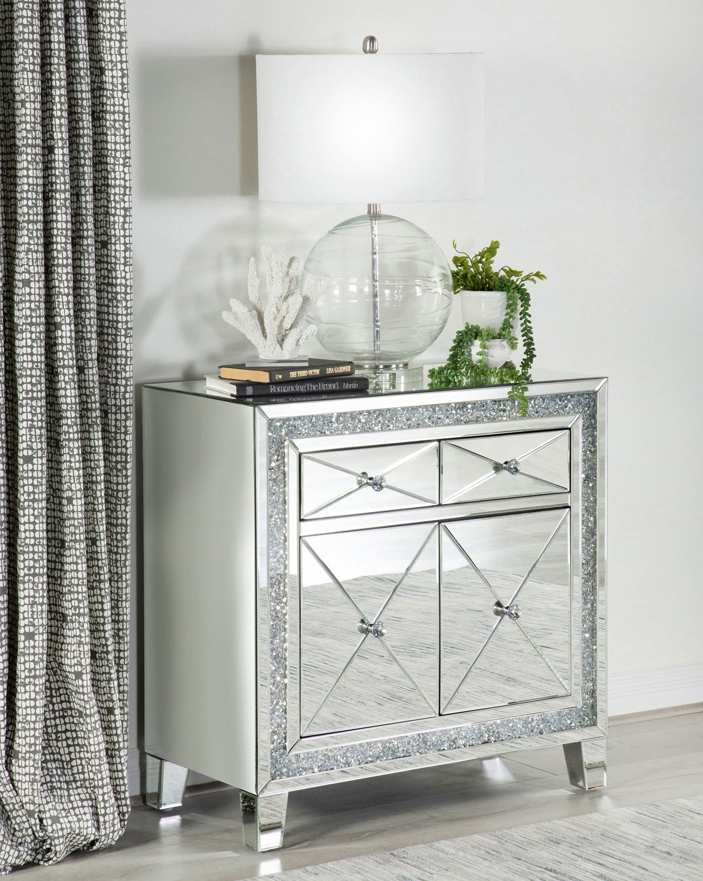 Arwen 2-drawer Accent Cabinet Clear Mirror with LED Lighting