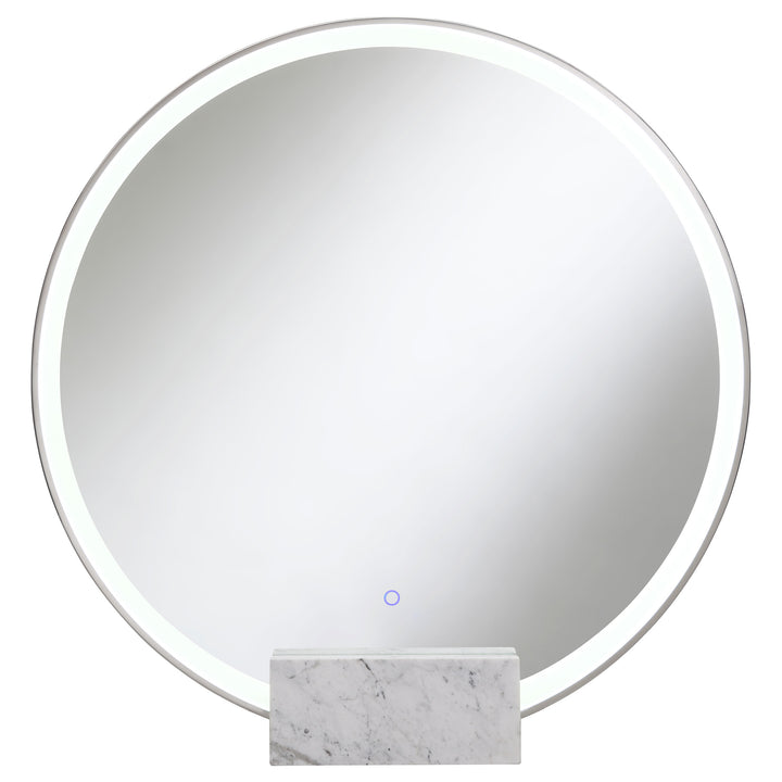 Jocelyn Round LED Vanity Mirror White Marble Base Chrome