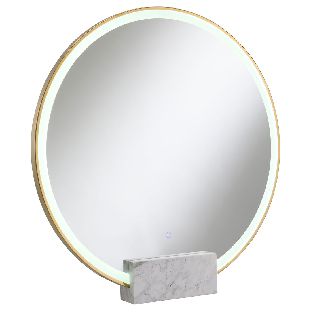 Jocelyn Round LED Vanity Mirror White Marble Base Gold