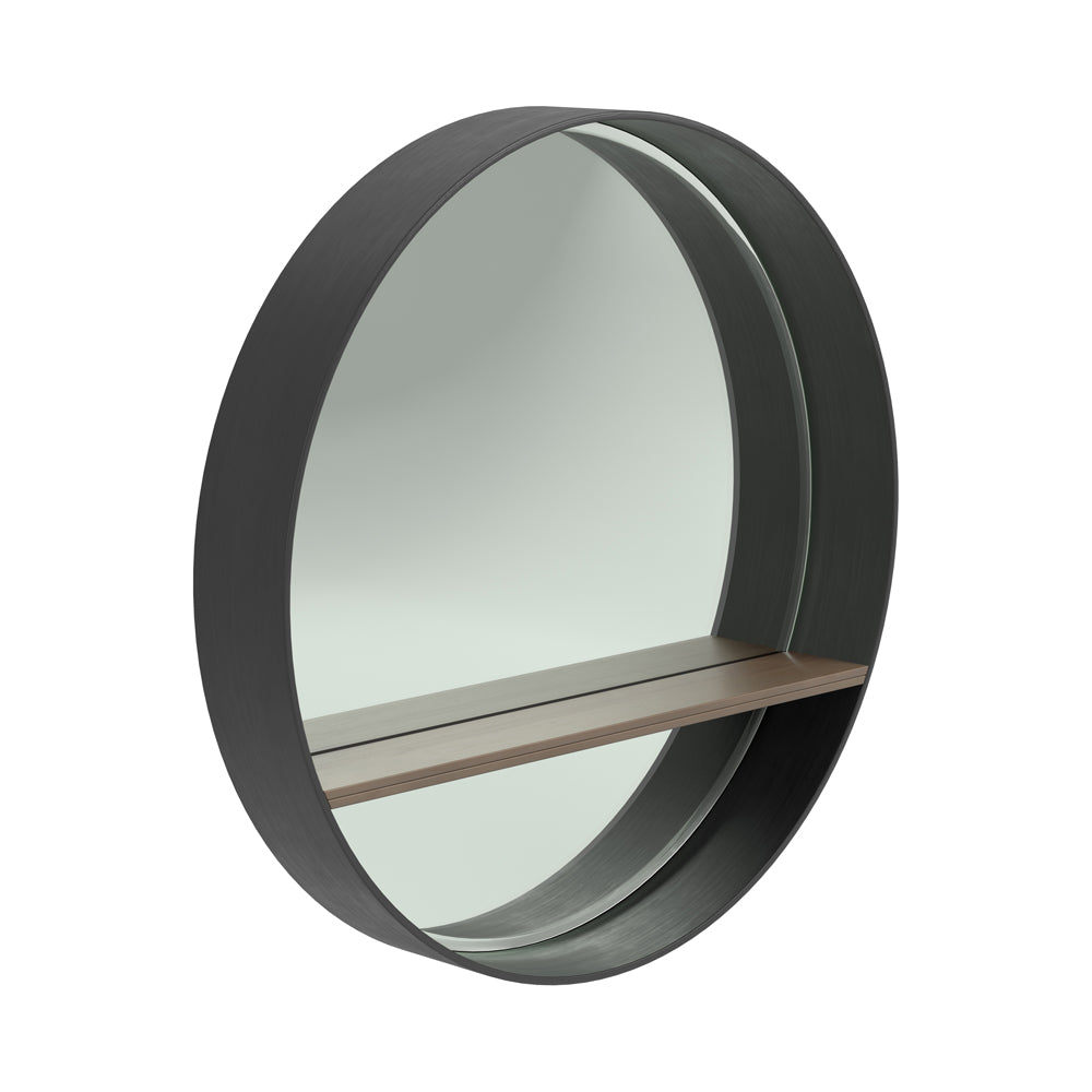 Round Mirror with Shelf Black