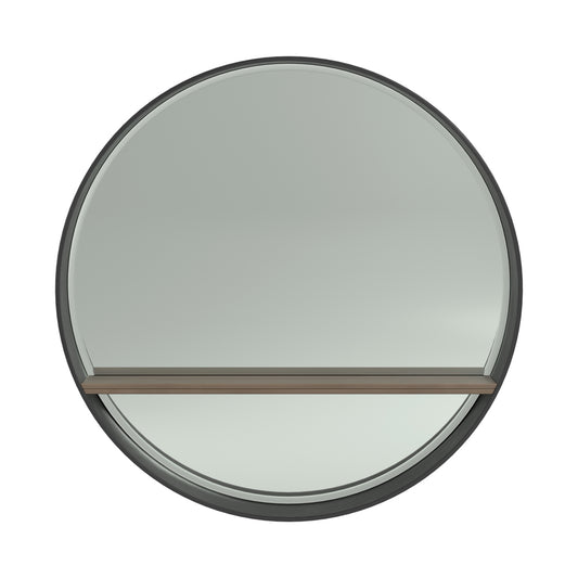 Round Mirror with Shelf Black