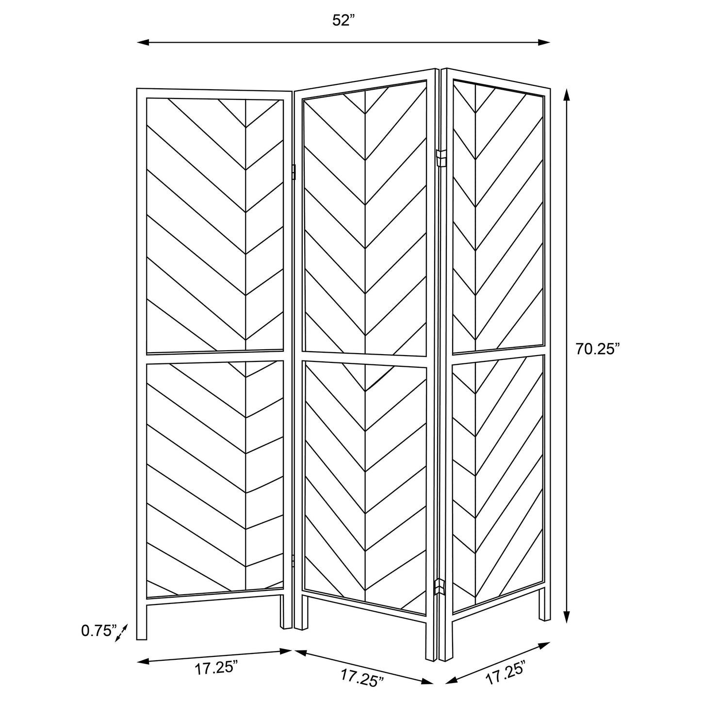 Marlene Herringbone Pattern 3-panel Screen Rustic Tobacco and Black