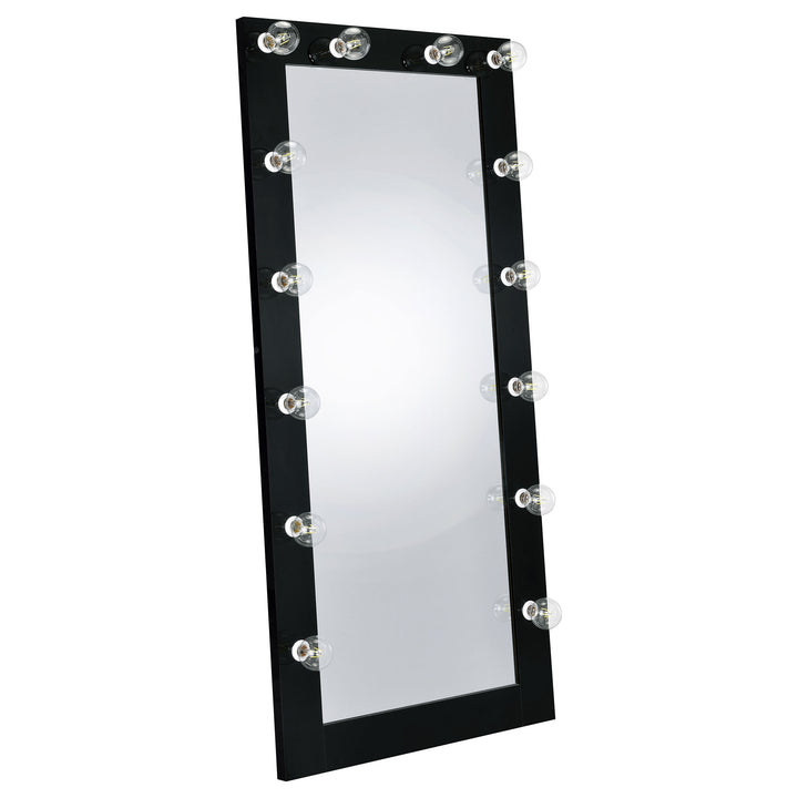 Zayan Full Length Floor Mirror With Lighting Black High Gloss