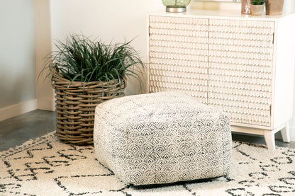 Landry Square Upholstered Floor Pouf Cream and Black