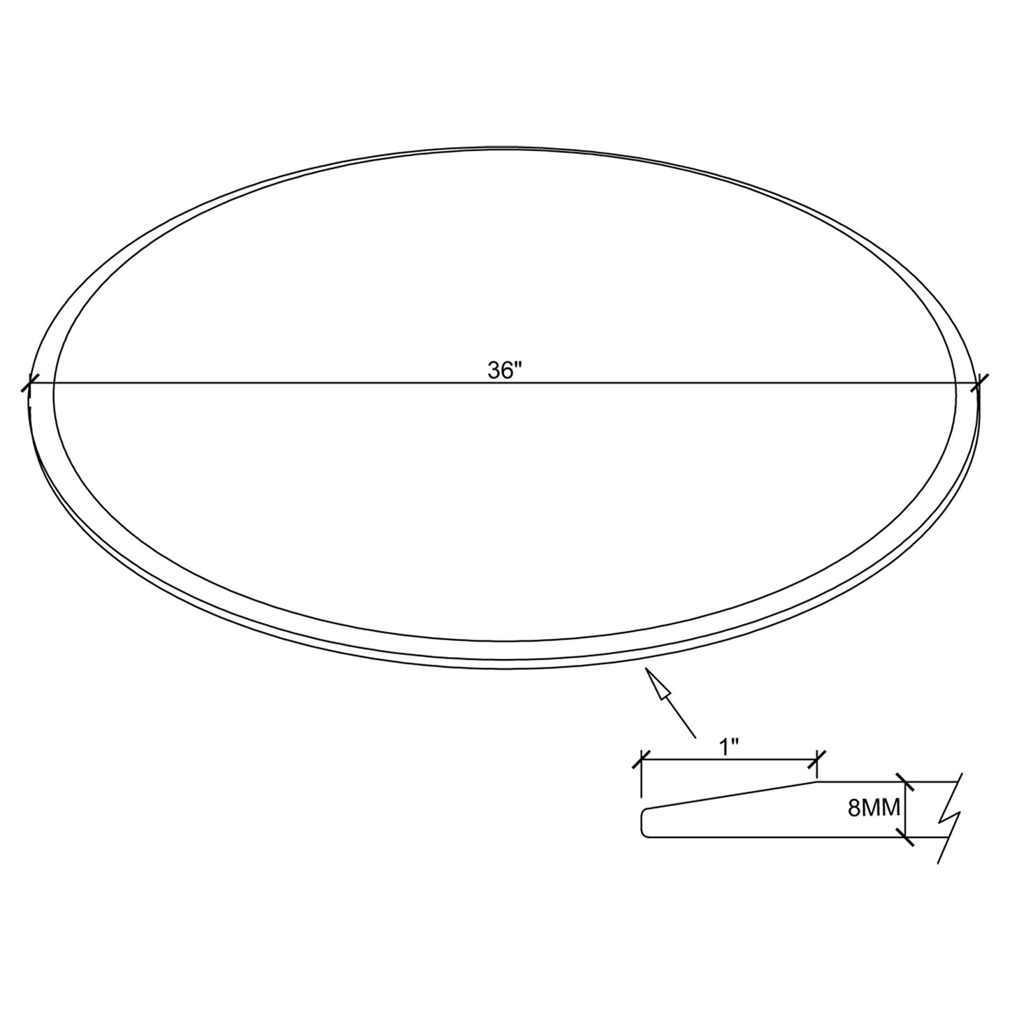 36" 8mm Round Glass Top Clear