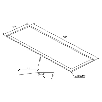 50x18" 6mm Rectangular Glass Top Clear