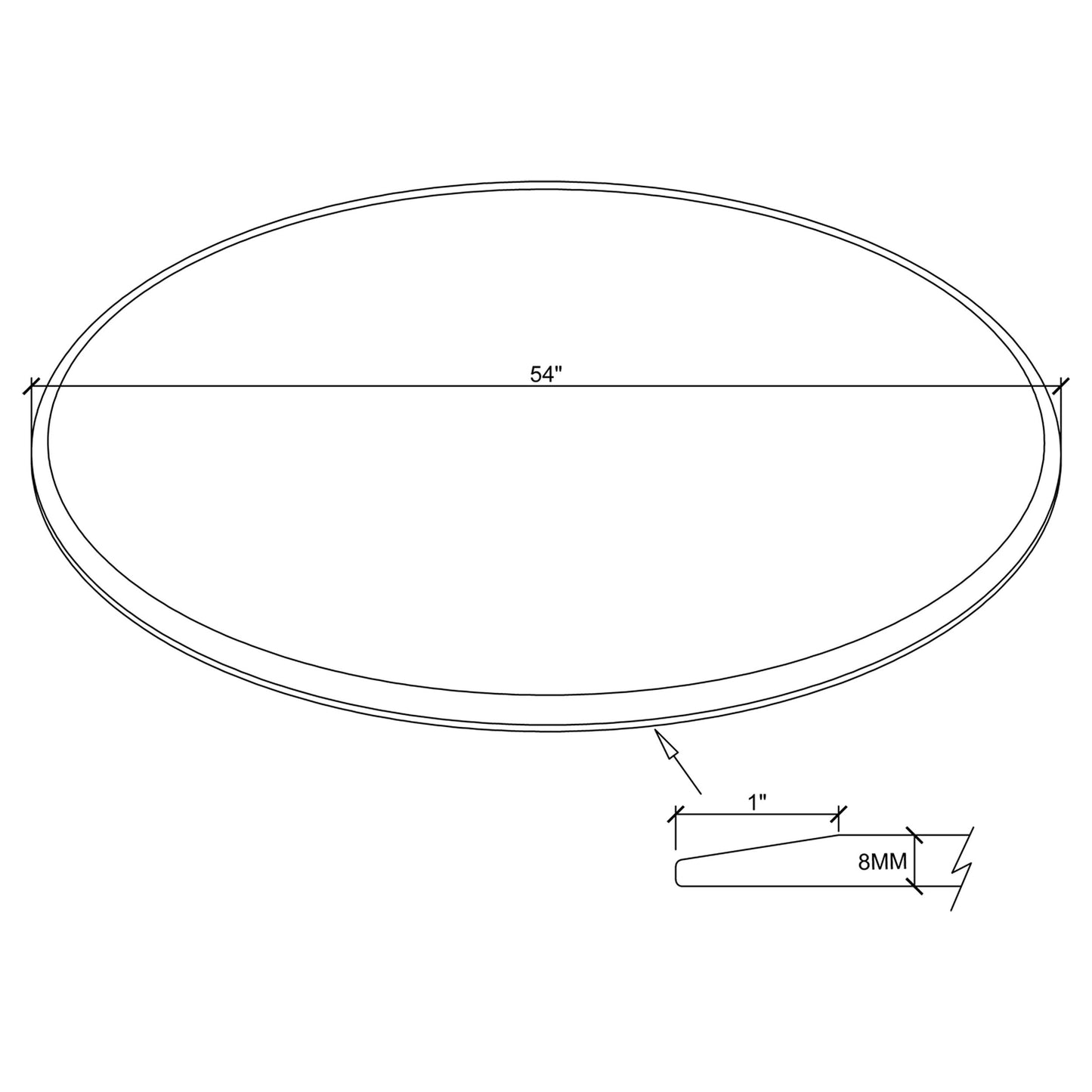 54" 8mm Round Glass Top Clear