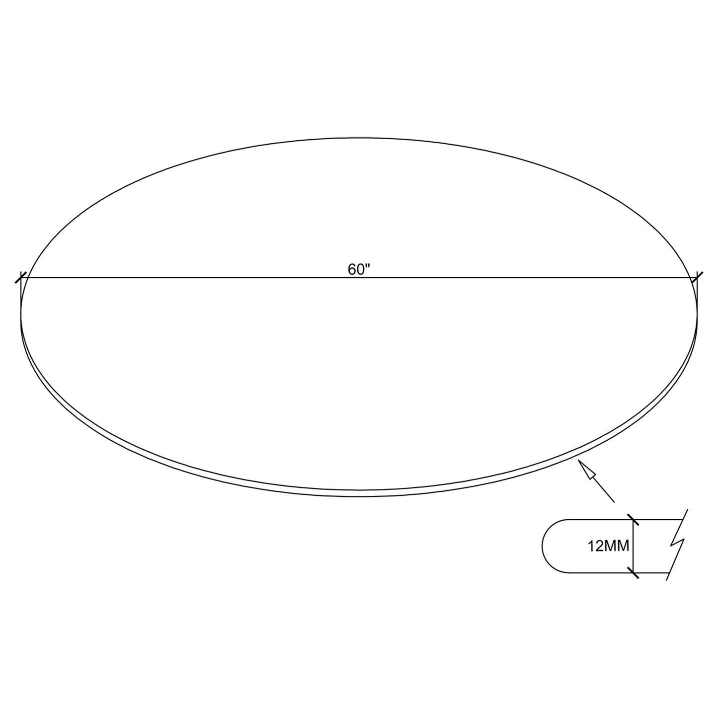 60" 12mm Round Glass Table Top Clear