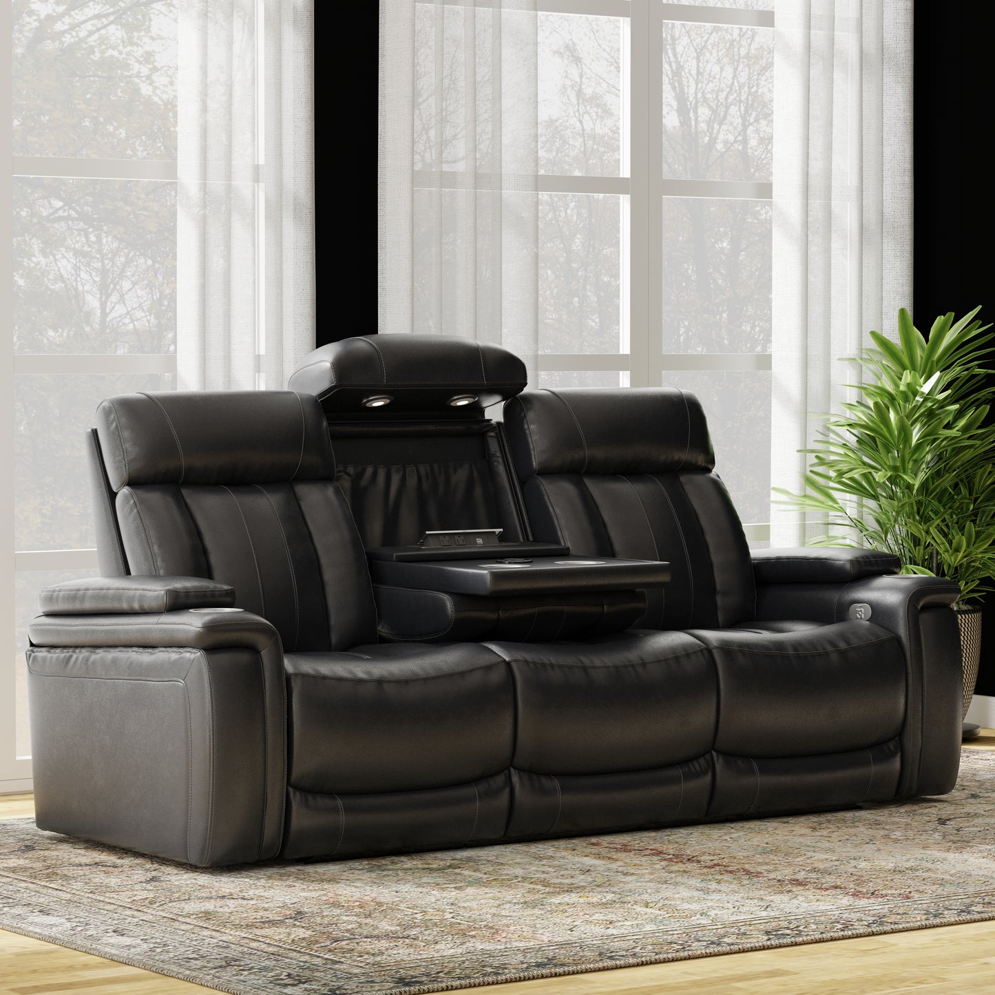 Living Royce - Midnight Power Reclining Sofa with Drop Down Console