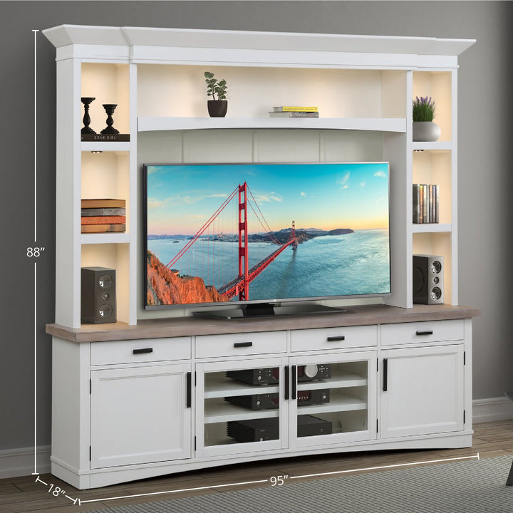 House Americana Modern - Cotton 92 In. TV Console with Hutch and LED Lights