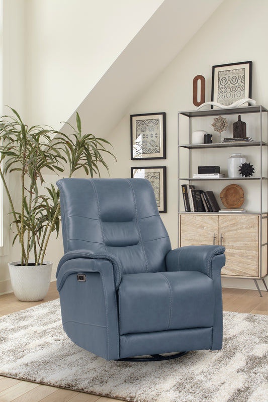 Living Carnegie - Verona Azure - Powered By Freemotion Cordless Power Swivel Glider Recliner