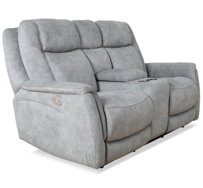 Living Linus - Hudson Grey Zero Gravity Power Reclining Console Loveseat