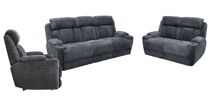 Living Dalton - Lucky Charcoal Power Reclining Sofa Loveseat and Recliner