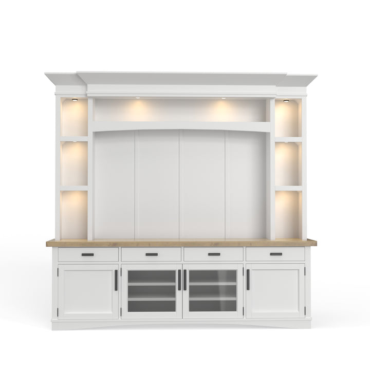 House Americana Modern - Cotton 92 In. TV Console with Hutch Back Panel and LED Lights