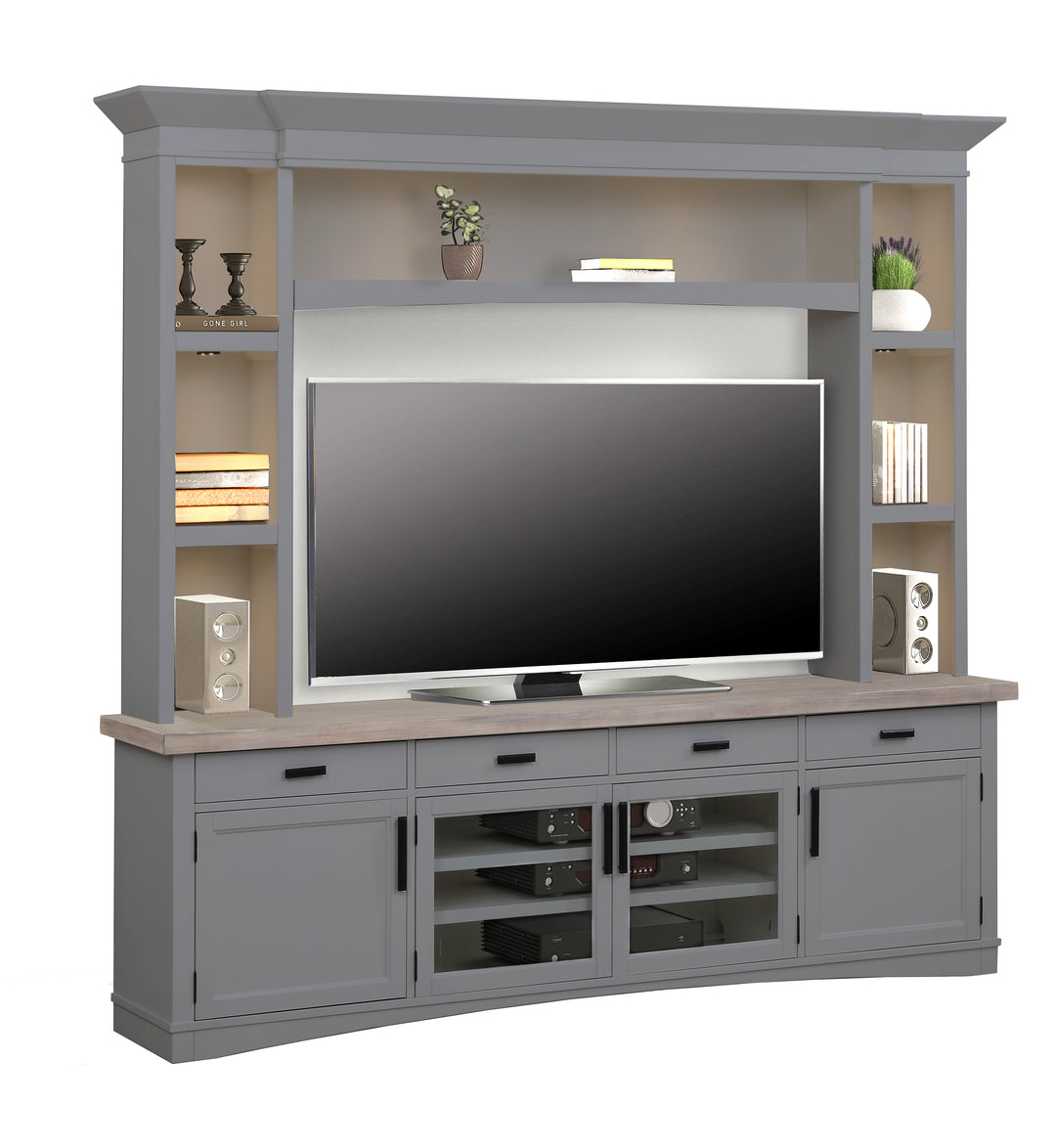 House Americana Modern - Dove 92 In. TV Console with Hutch and LED Lights