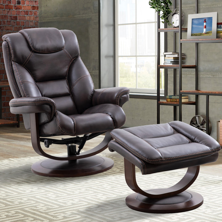 Living Monarch - Truffle Manual Reclining Swivel Chair and Ottoman