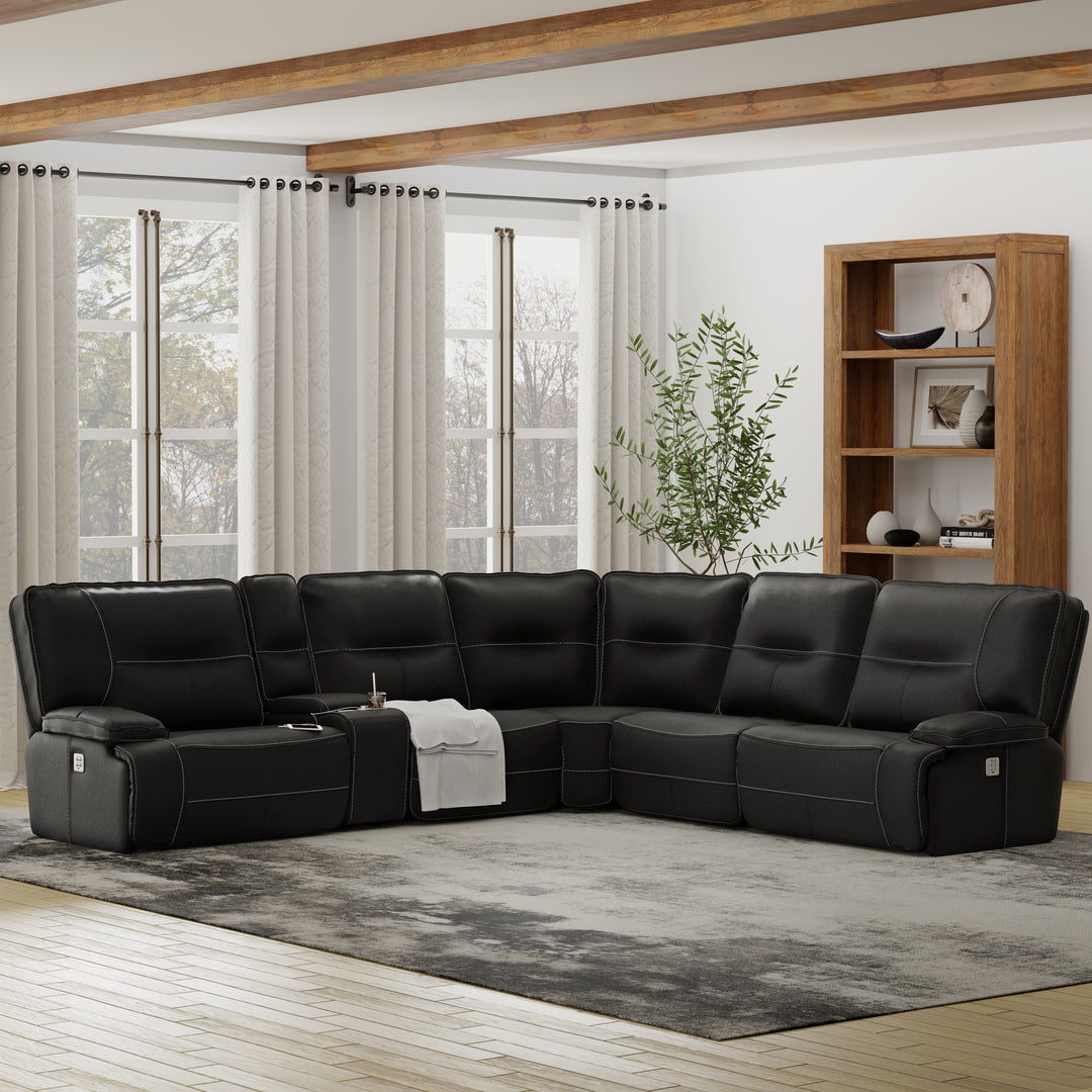 Living Spartacus - Black 6 Piece Modular Power Reclining Sectional with Power Adjustable Headrests