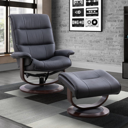 Living Knight - Black Manual Reclining Swivel Chair and Ottoman