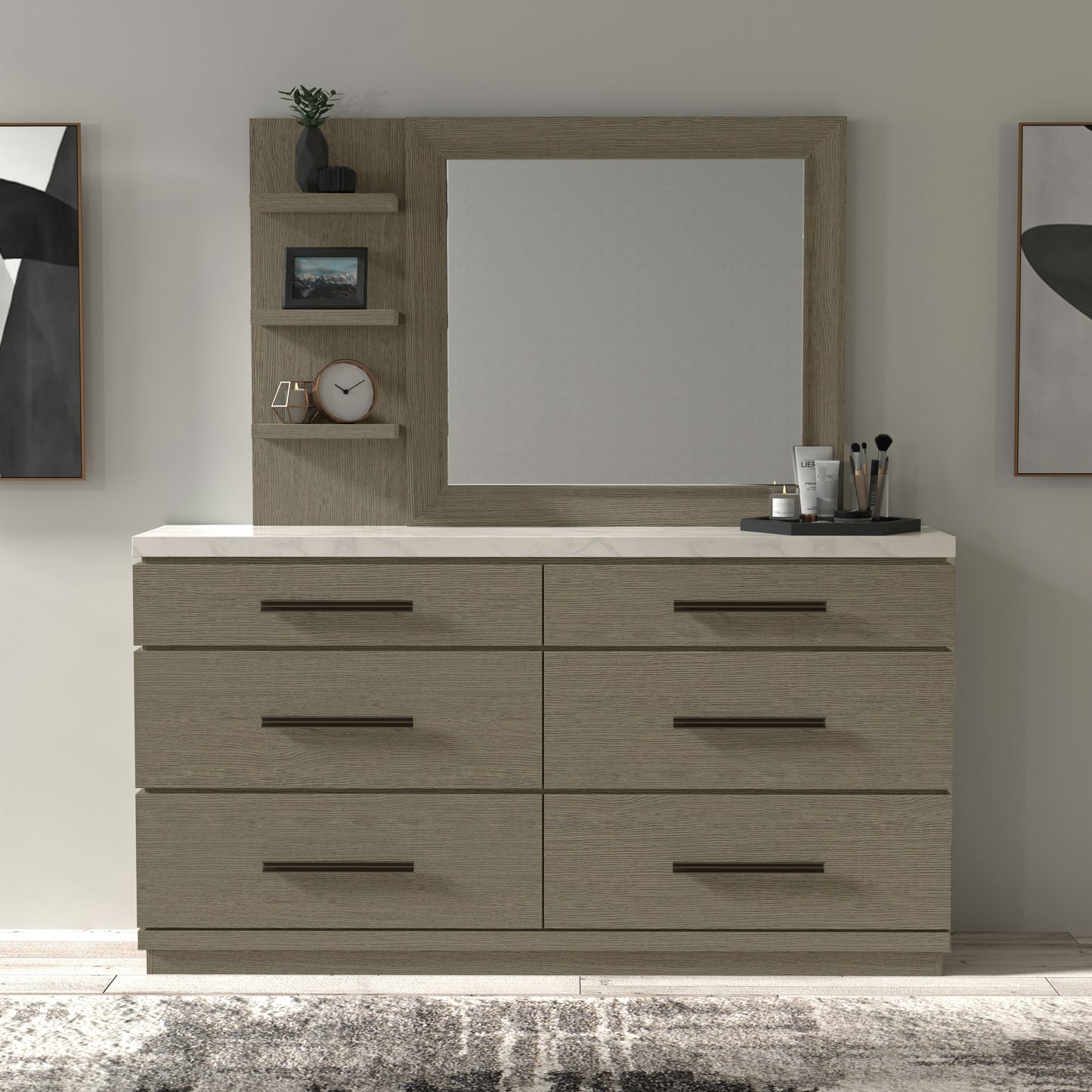 House Pure Modern Bedroom 6 Drawer Dresser and Mirror