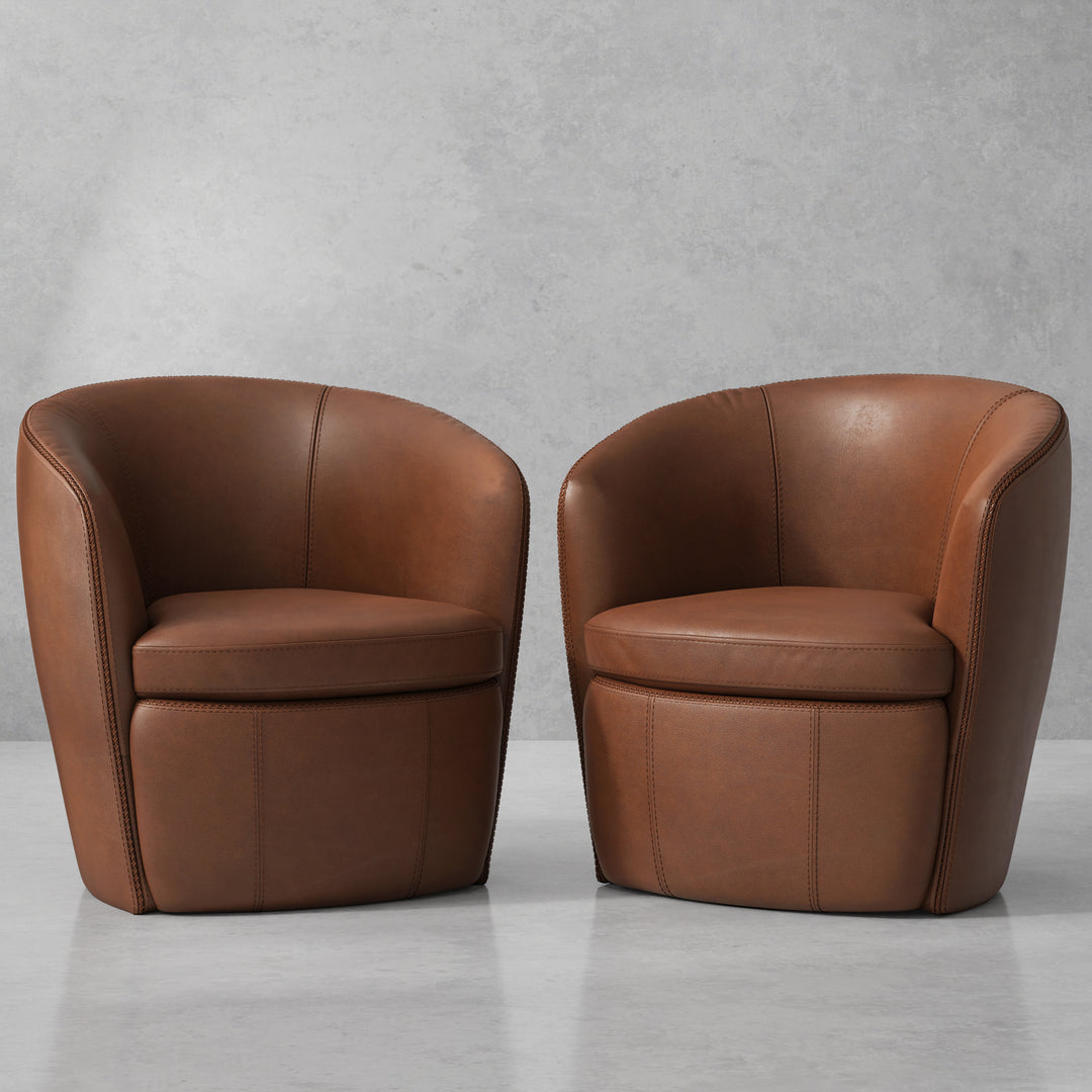 Parker Living Barolo - Vintage Whiskey 100% Italian Leather Swivel Club Chair Two Pack