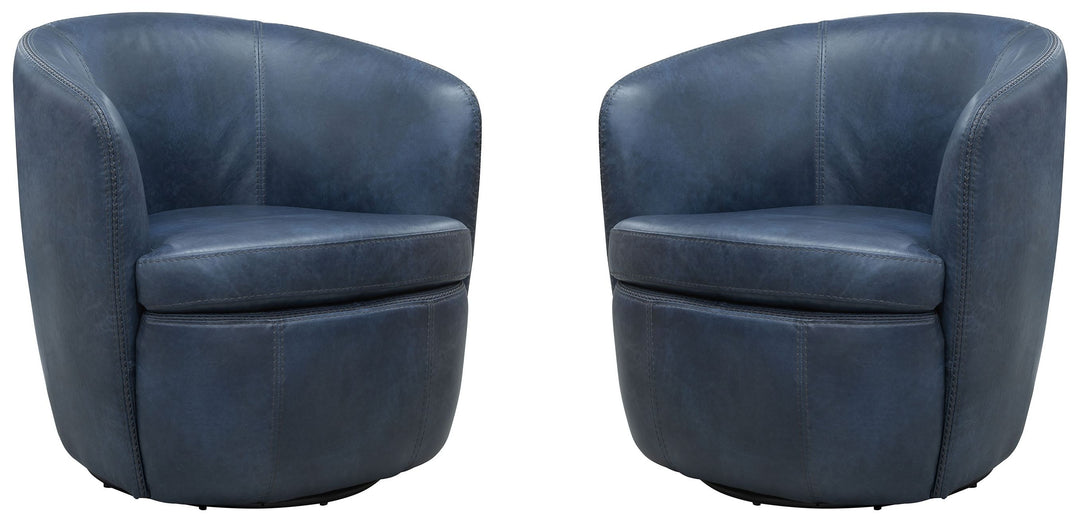 Living Barolo - Vintage Navy 100% Italian Leather Swivel Club Chair Two Pack