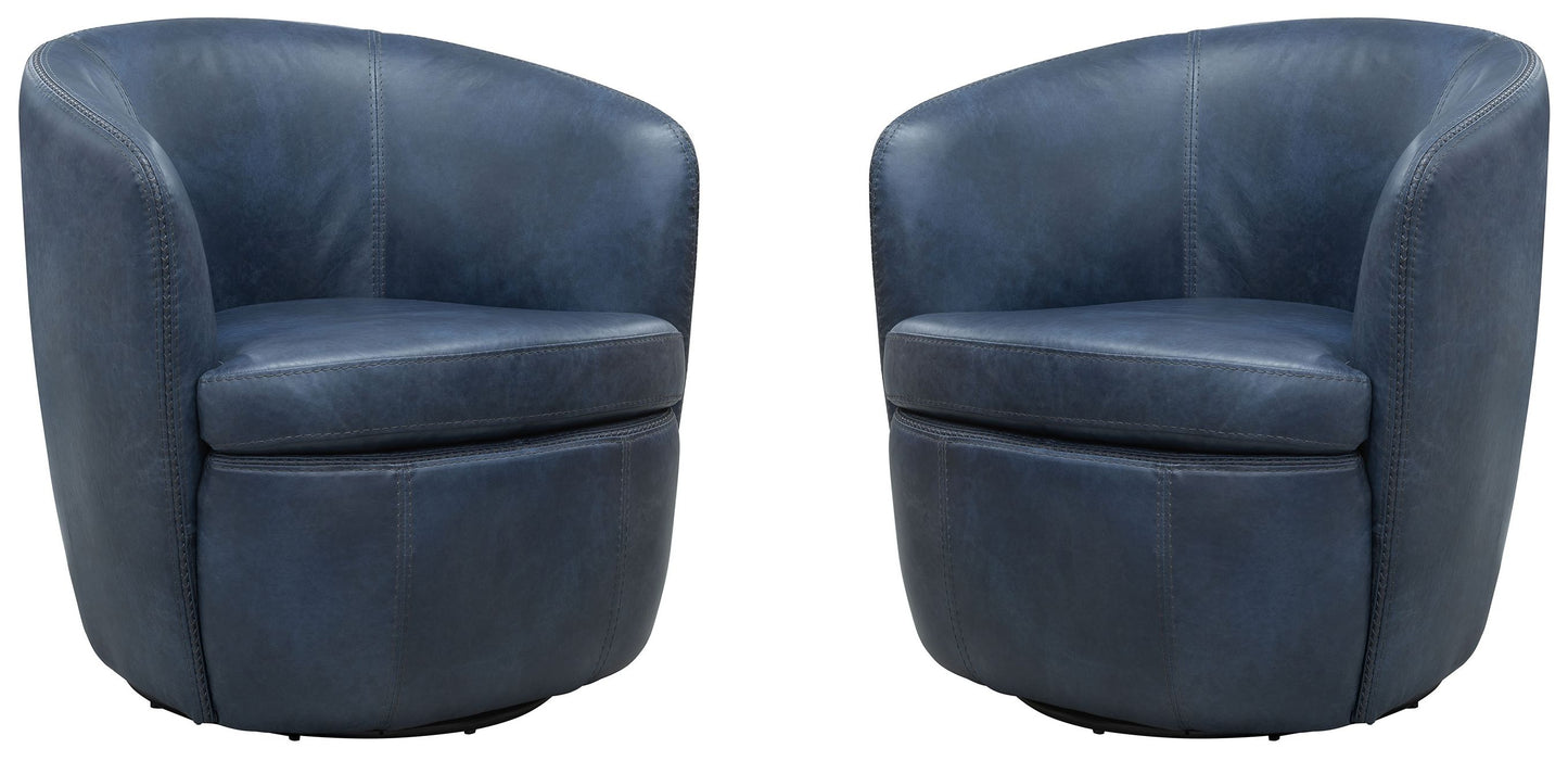 Living Barolo - Vintage Navy 100% Italian Leather Swivel Club Chair Two Pack