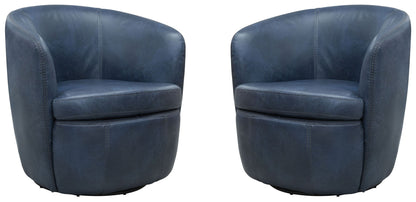 Living Barolo - Vintage Navy 100% Italian Leather Swivel Club Chair Two Pack