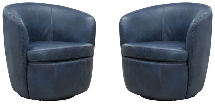 Living Barolo - Vintage Navy 100% Italian Leather Swivel Club Chair Two Pack