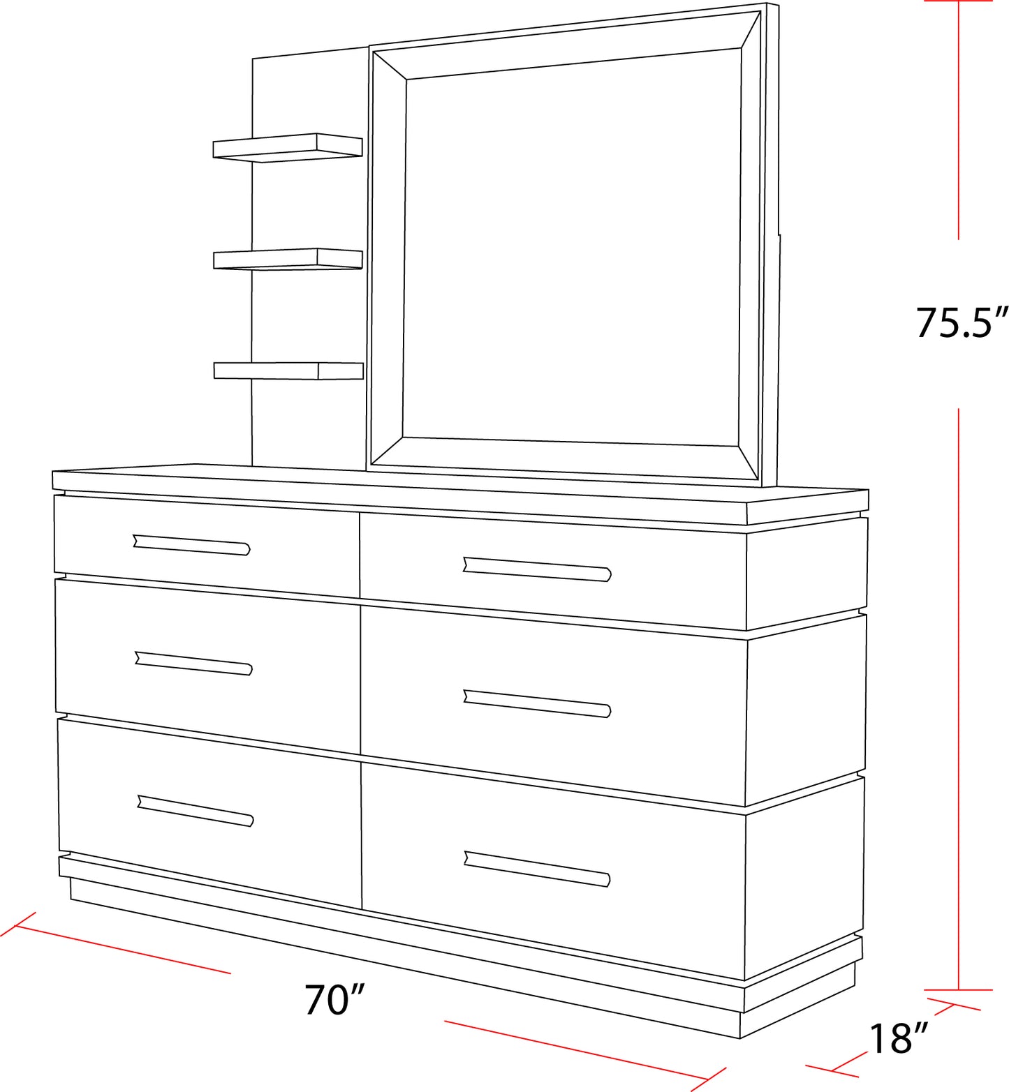 House Pure Modern Bedroom 6 Drawer Dresser and Mirror