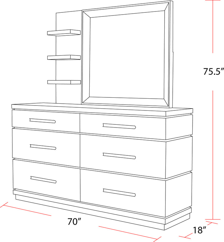 House Pure Modern Bedroom 6 Drawer Dresser and Mirror