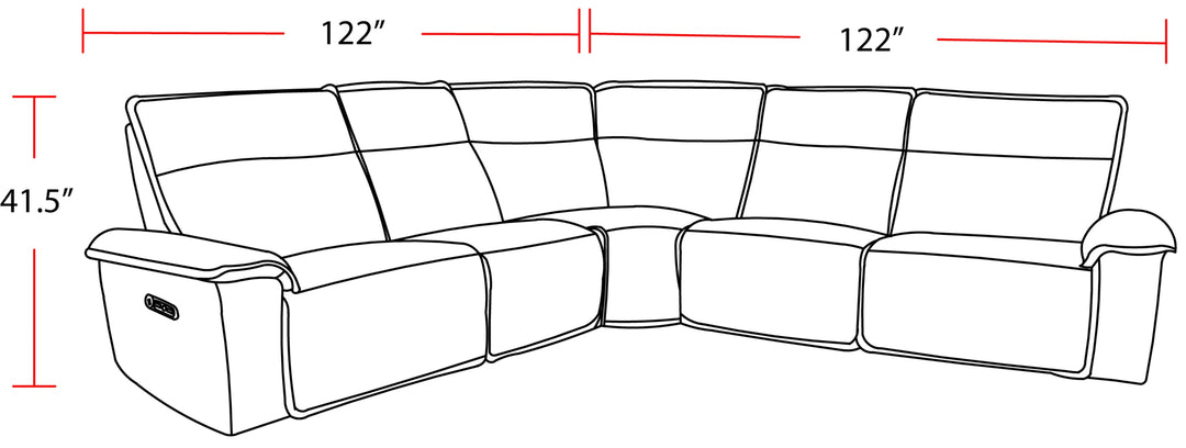 Living Perimeter - Hearth Stone 5 Piece Modular Power Reclining Sectional with Power Adjustable Headrests