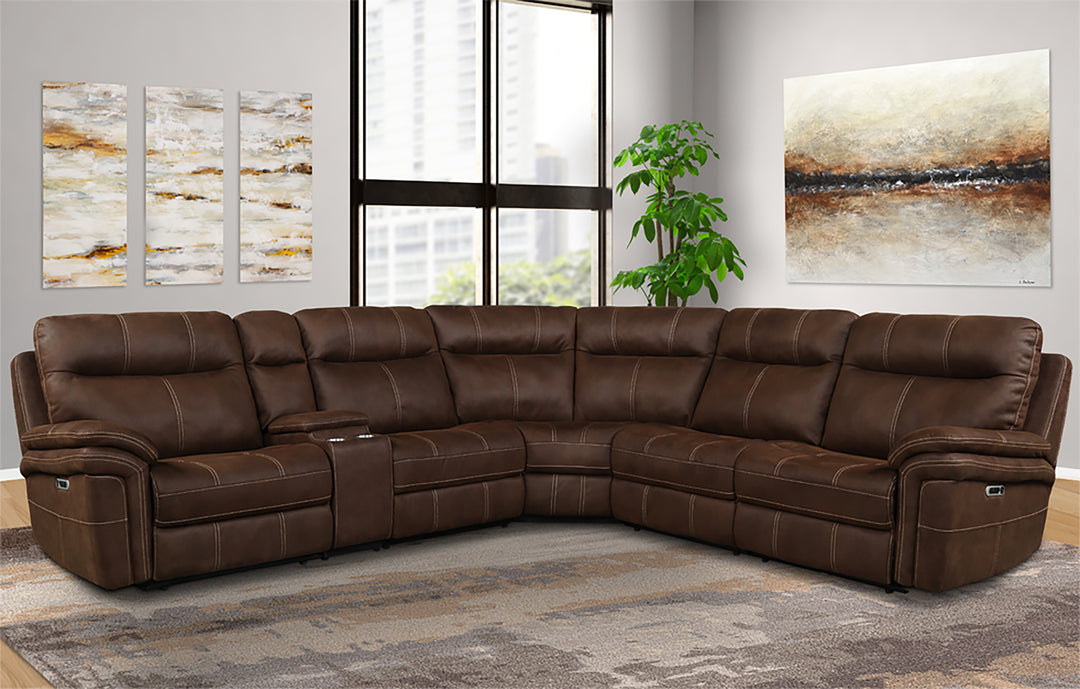 Living Mason - Dark Kahlua 6 Piece Modular Power Reclining Sectional with Power Adjustable Headrests