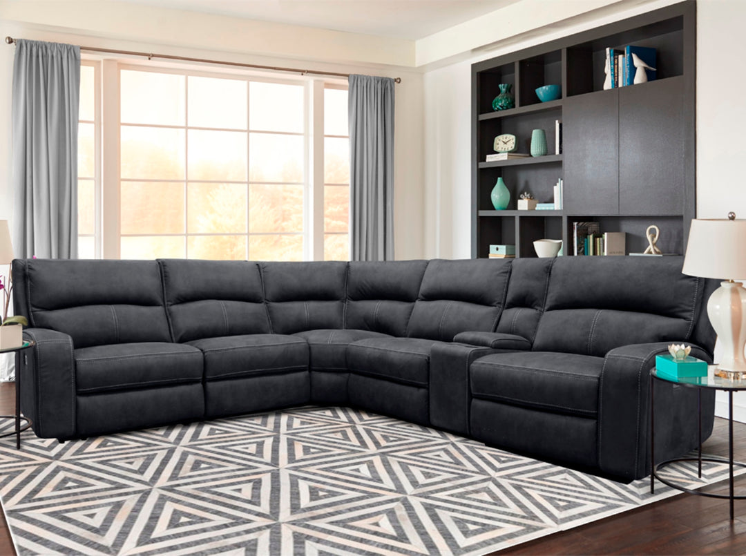 Living Polaris - Slate 6 Piece Modular Power Reclining Sectional with Power Adjustable Headrests