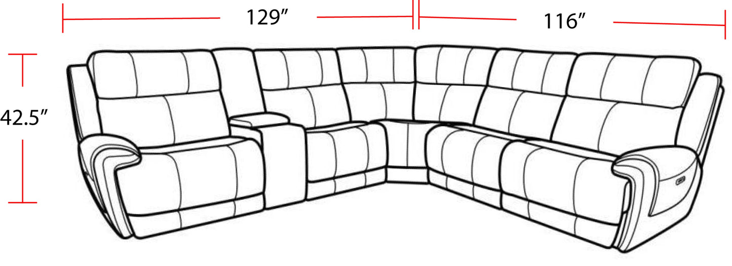 Living Spencer - Tide Graphite 6 Piece Modular Power Reclining Sectional with Power Adjustable Headrests