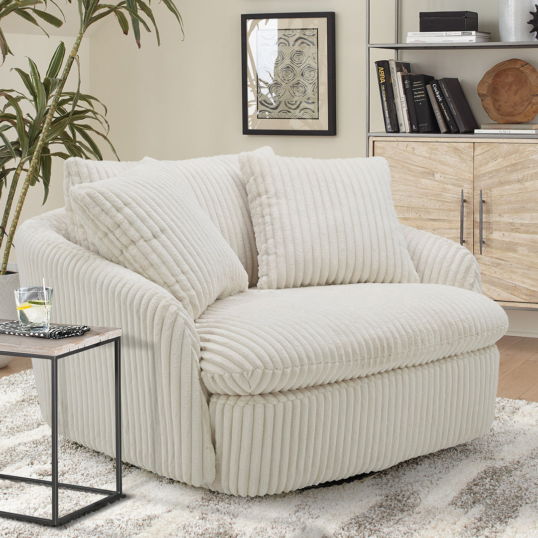 Parker Living Boomer - Mega Ivory Large Swivel Chair with 2 Toss Pillows