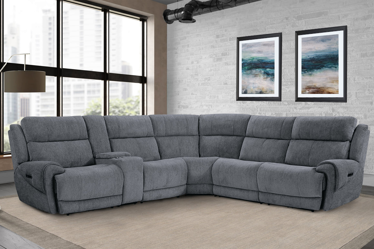 Living Spencer - Tide Graphite 6 Piece Modular Power Reclining Sectional with Power Adjustable Headrests