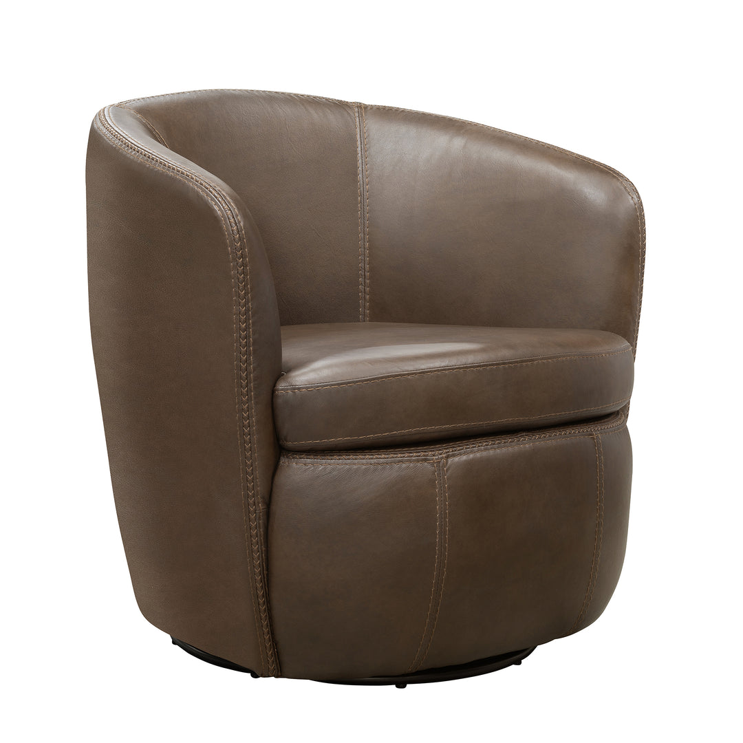 Living Barolo - Vintage Brown 100% Italian Leather Swivel Club Chair