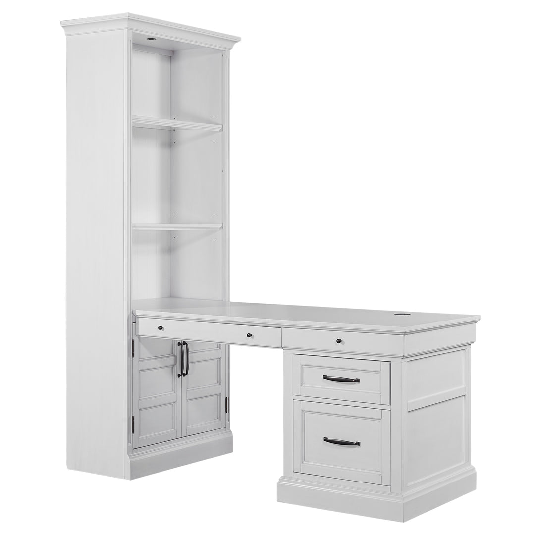 Parker House Shoreham - Effortless White Bookcase with Peninsula Desk