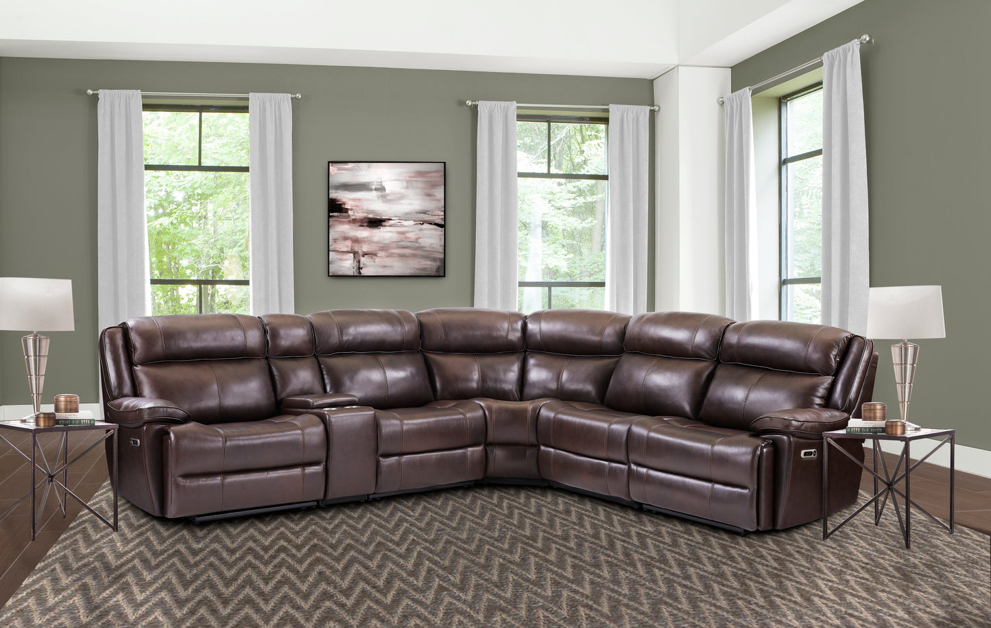 Living Eclipse - Florence Brown 6 Piece Modular Power Reclining Sectional with Power Adjustable Headrests