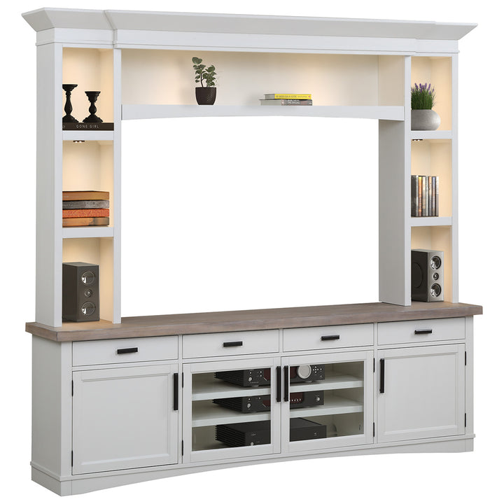 House Americana Modern - Cotton 92 In. TV Console with Hutch and LED Lights