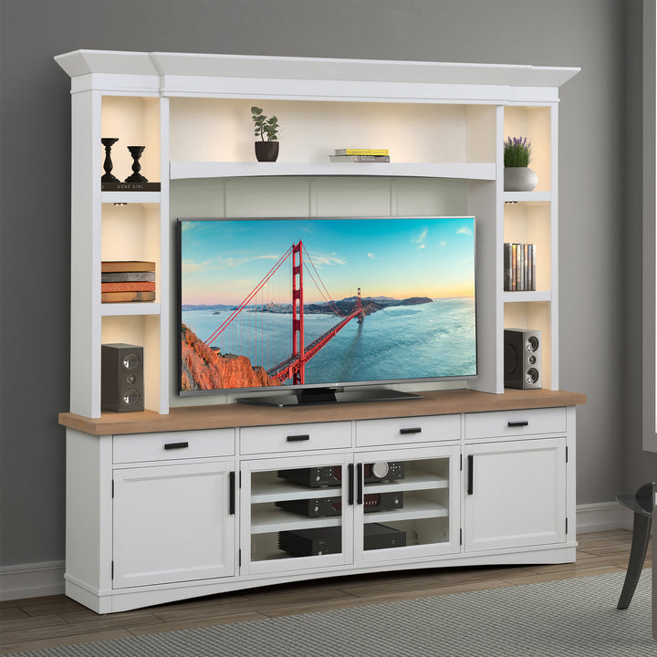 House Americana Modern - Cotton 92 In. TV Console with Hutch Back Panel and LED Lights