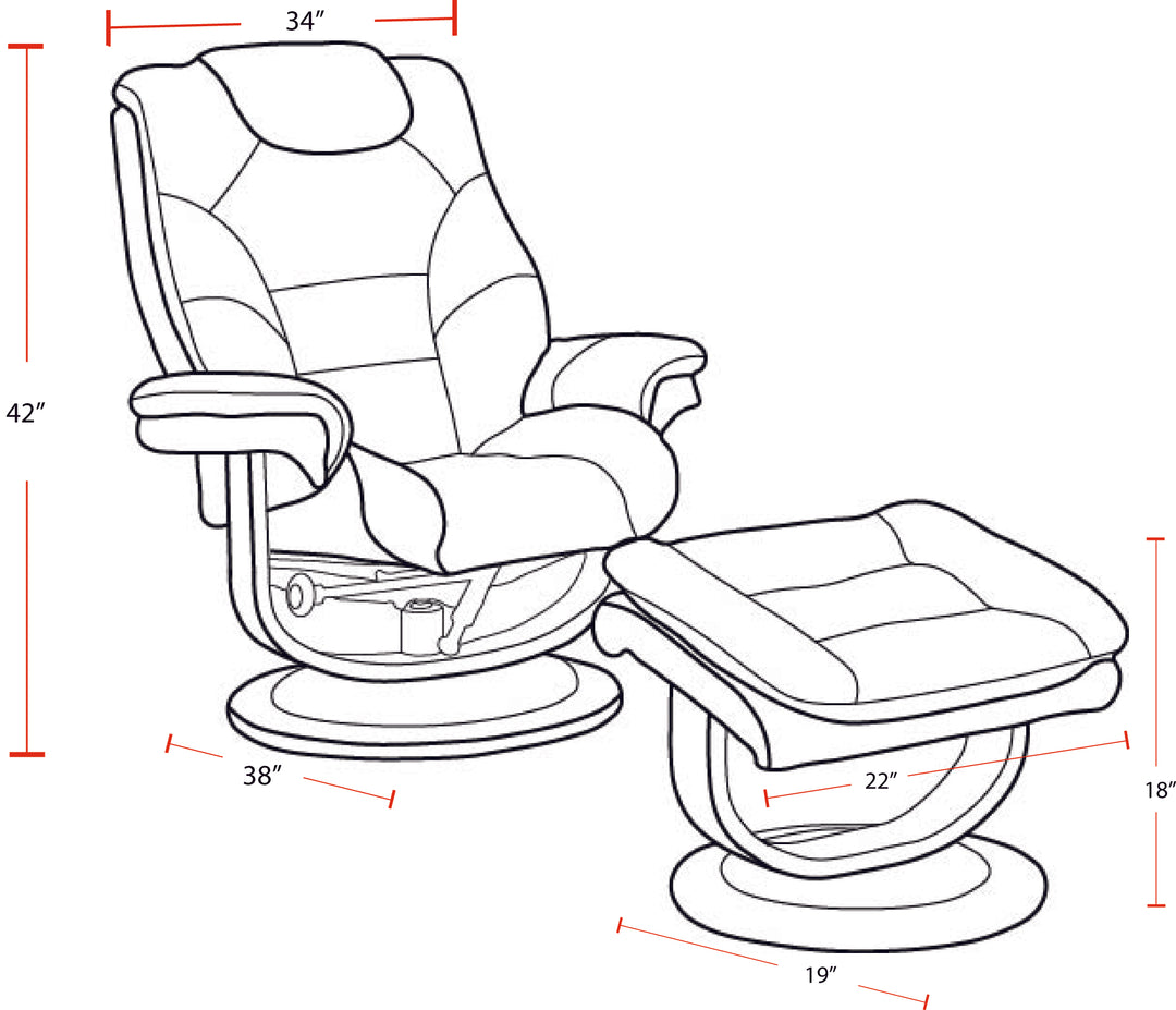 Living Knight - Black Manual Reclining Swivel Chair and Ottoman