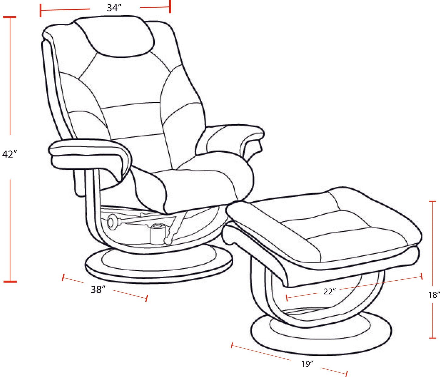 Living Knight - Robust Manual Reclining Swivel Chair and Ottoman