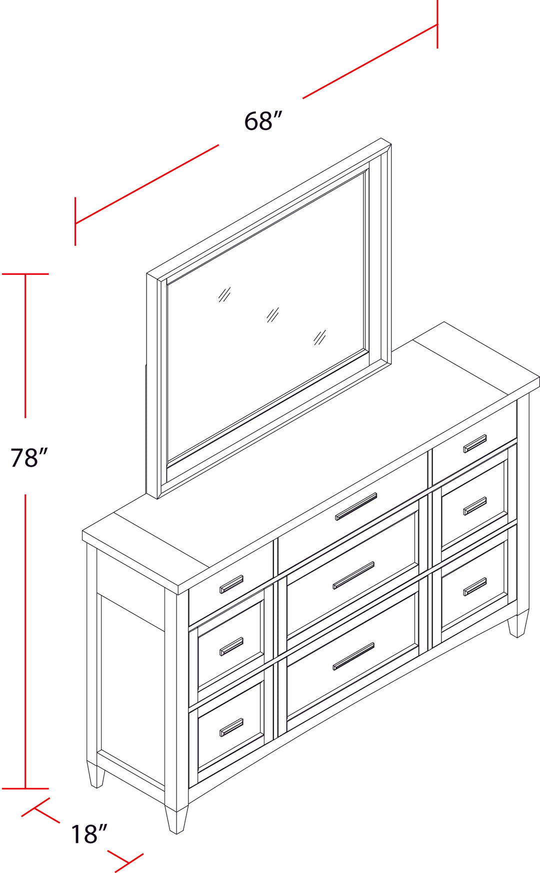 House Americana Modern Bedroom 9 Drawer Dresser and Mirror