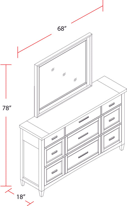 House Americana Modern Bedroom 9 Drawer Dresser and Mirror