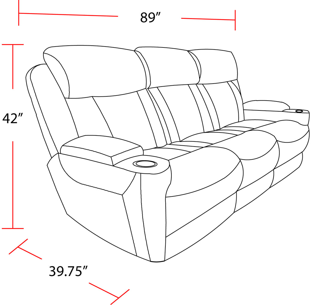 Living Dalton - Lucky Charcoal Power Reclining Sofa with Drop Down Console