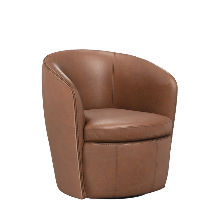 Living Barolo - Vintage Whiskey 100% Italian Leather Swivel Club Chair